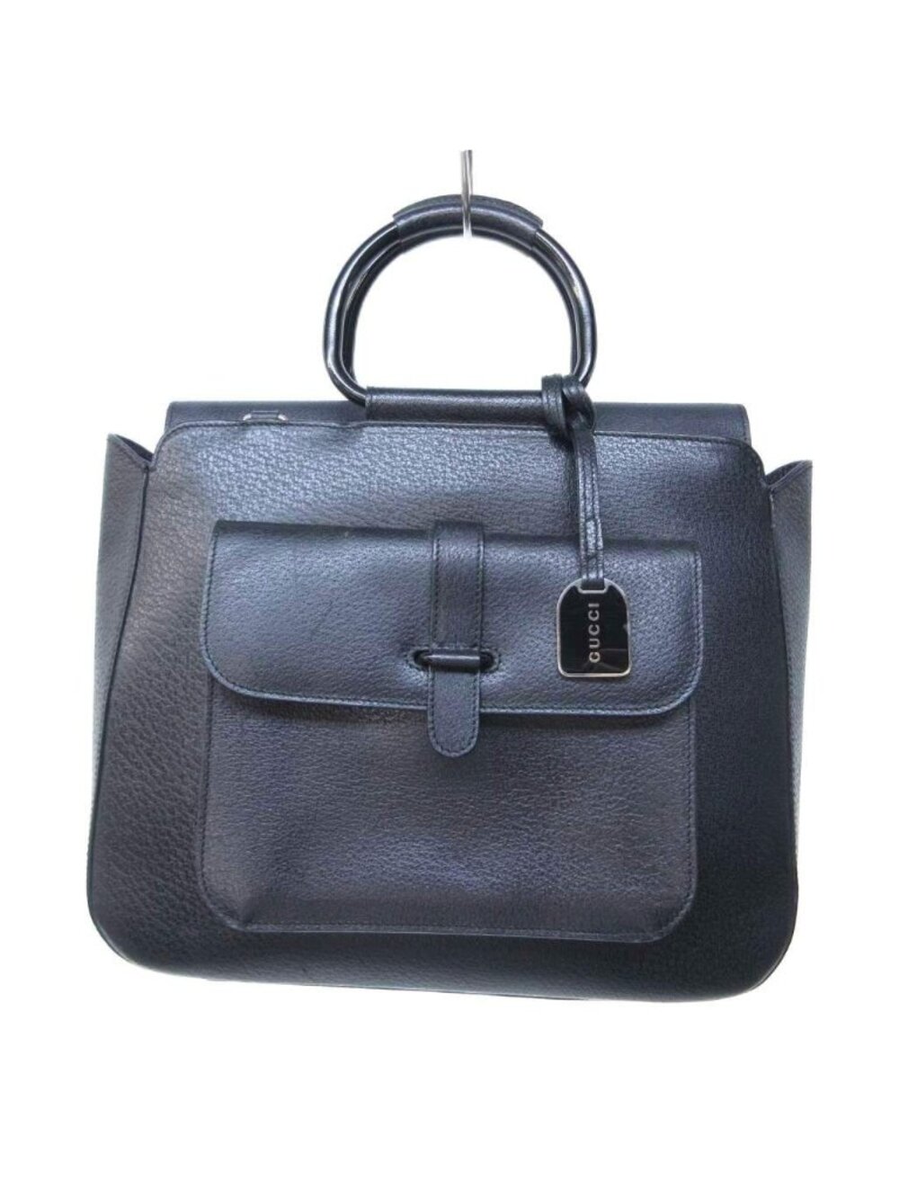 Gucci Handbag Plastic Handle Leather Black Button Closure